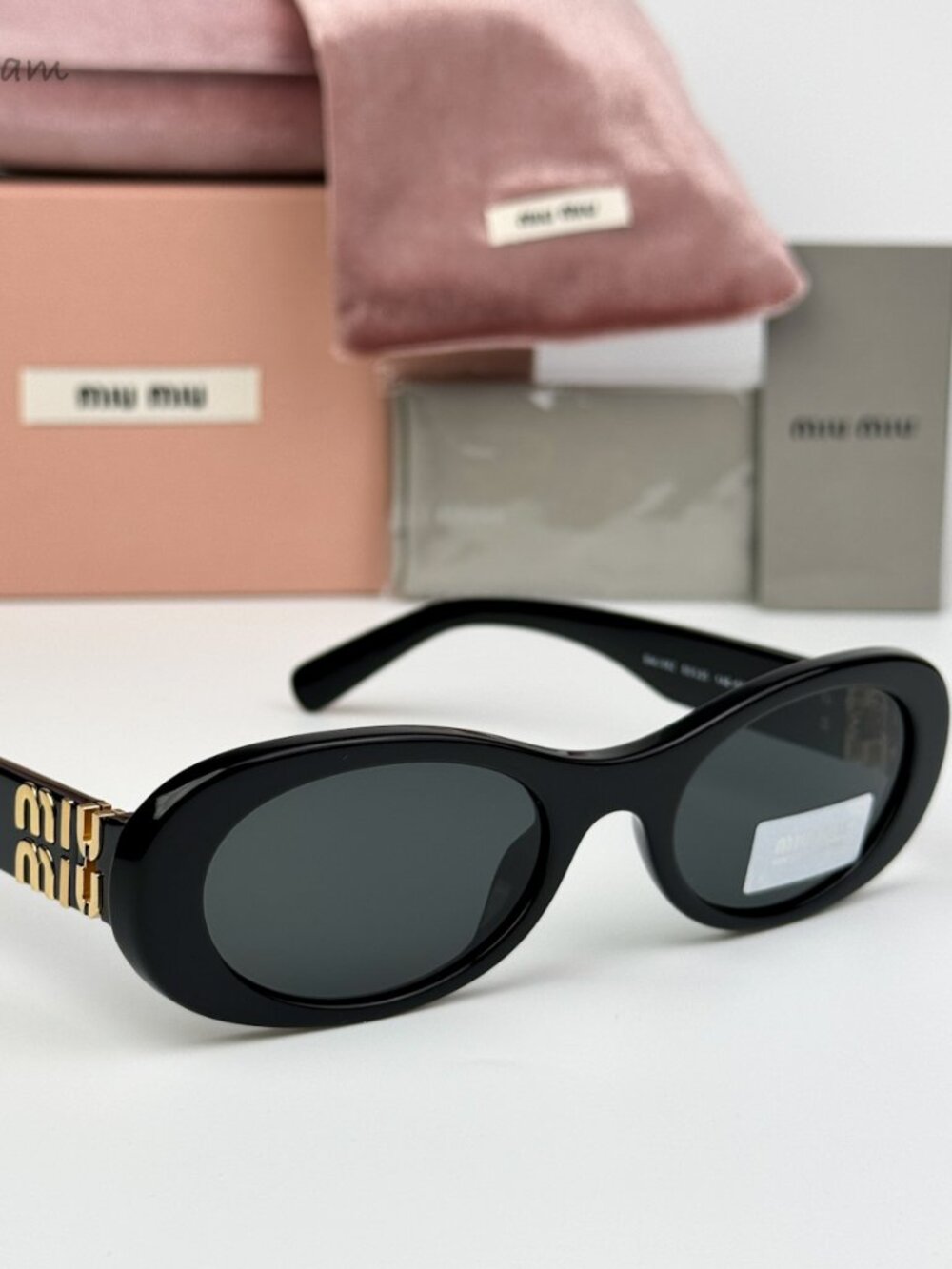 Miu Miu Men Sunglasses Black Grey Oval MU06ZS GLIMPSE 1AB5S0 NEW AUTHENTIC